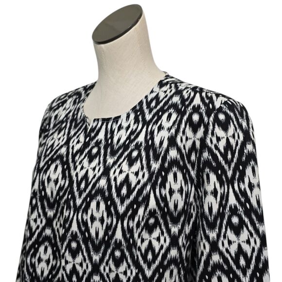 Chicos Geometric Ikat Jacket‎ 2 (L/ 12) Open Blazer Cotton Blend Black & White - Picture 7 of 11